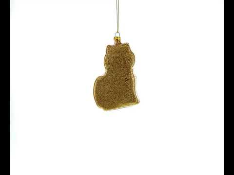 Sparkling Glittered Gingerbread Cat Holding a Fish Glass Christmas Ornament