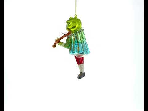 Frog Playing Violin Blown Glass Christmas Ornament