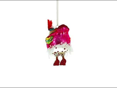 Quirky Hen in Pink Dress Blown Glass Christmas Ornament