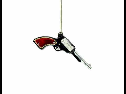 Revolver Handgun Blown Glass Christmas Ornament