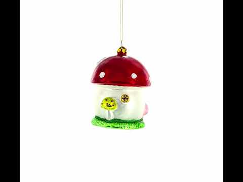 Whimsical Fairy Tale Mushroom House Glass Christmas Ornament