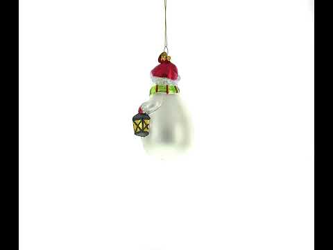 Snowman Holding Broom and Lantern Glass Christmas Ornament