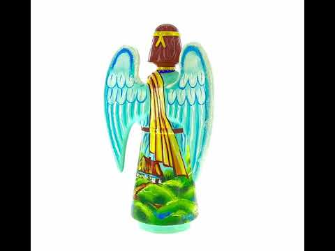 Figura decorativa ucraniana de madera maciza tallada a mano del ángel de la guarda y niños, 10.0 in