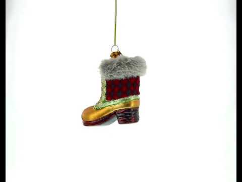 Cozy Winter Wonderland: Furry Boot Glass Christmas Ornament