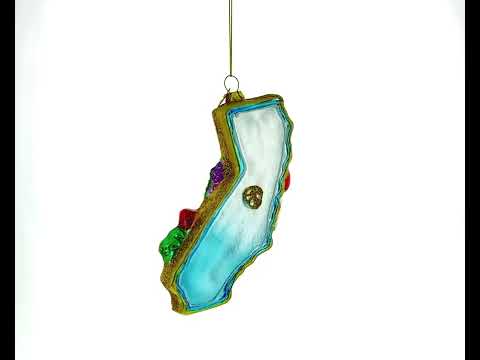 State of California Symbols, USA Blown Glass Christmas Ornament