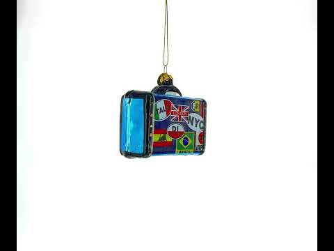 Retro Wanderlust Travel Suitcase Glass Christmas Ornament