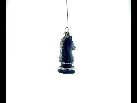 Majestic Chess Black Knight - Blown Glass Christmas Ornament