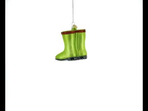 Green Rubber Boots Blown Glass Christmas Ornament