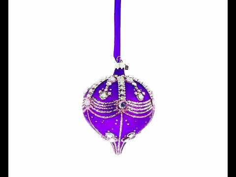 Sparkly Diamonds on Purple Teardrop Finial Glass Christmas Ornament