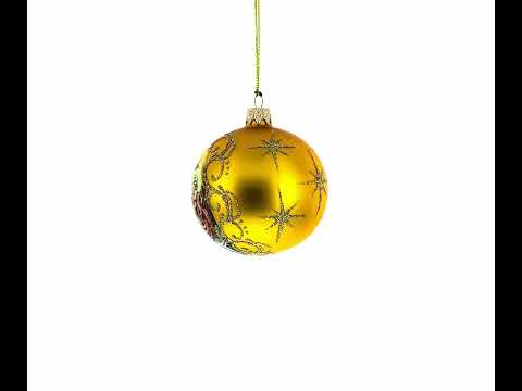 Sacred Nativity Scene on Gold Glass Ball Blown Glass Christmas Ornament 4 Inches