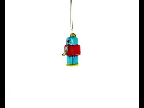 Quirky Square-Headed Robot - Blown Glass Christmas Ornament