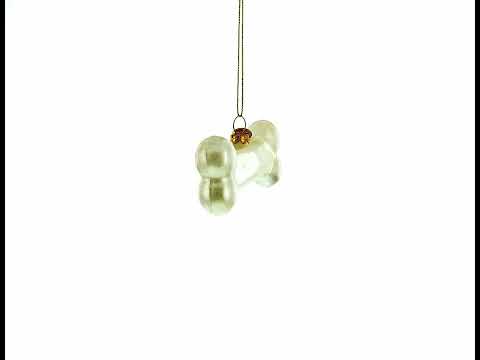 Charming White Dog Bone Blown Glass Christmas Ornament