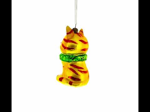 Vibrant Orange Cat Blown Glass Christmas Ornament