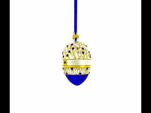 Golden Wines Jeweled Egg Glass Ornament 4 Inches