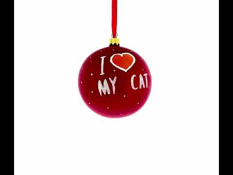 Playful Kitten with Green Yarn Glass Blown Ball Christmas Ornament 4 Inches