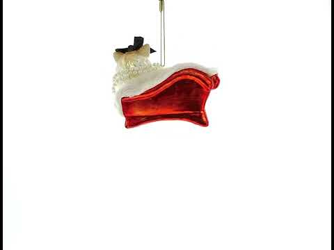 Cat in Pearl Necklace Lounging on Luxurious Sofa Blown Glass Christmas Ornament