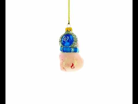 Happy Piglet with Blue Scarf Mini Glass Christmas Ornament