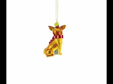 Adorable Chihuahua Dog Blown Glass Christmas Ornament