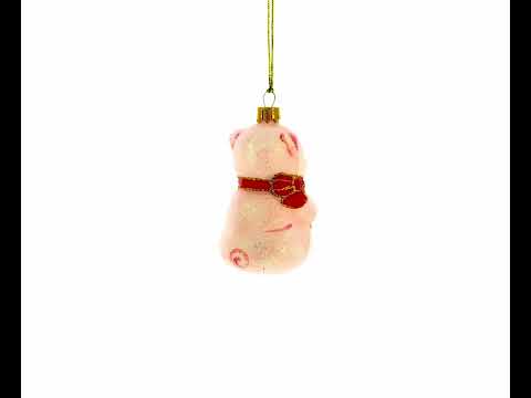 Happy Pig with Gifts Mini Glass Christmas Ornament