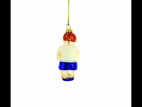 Boxer in Blue Costume Mini Glass Christmas Ornament