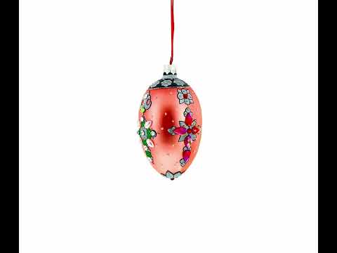 Italian Fashion House Jeweled Cross Glass Egg Christmas Ornament 4 Inches