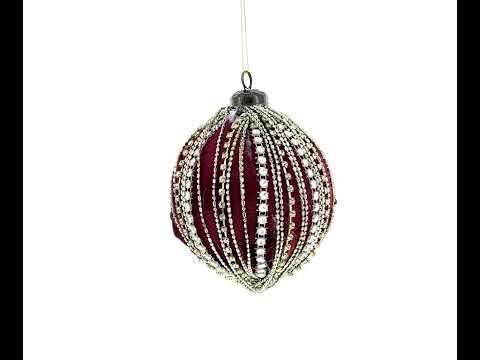 Sparkling Rhinestones on Red Glass Ball Christmas Ornament