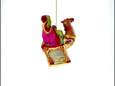 Majestic Wiseman with Gifts on Camel Blown Glass Christmas Ornament