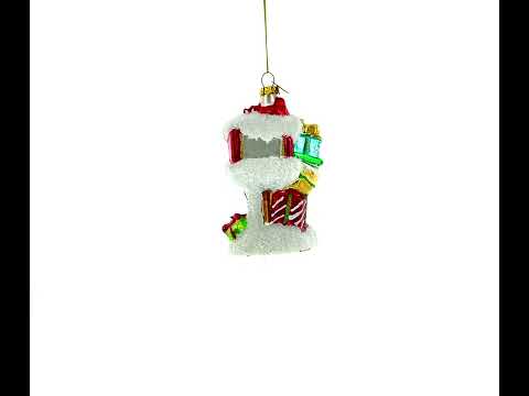 Regalos en abundancia: Buzón de Papá Noel con regalos - Adorno navideño de vidrio soplado