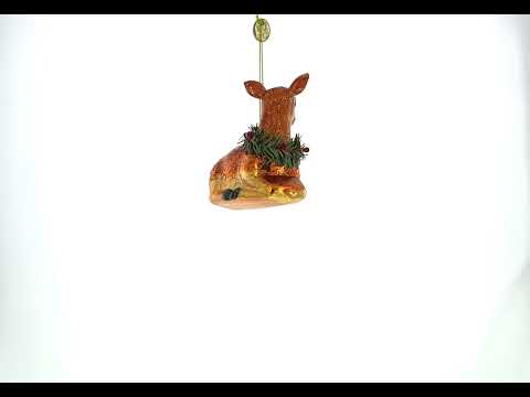 Deer Adorned with Christmas Wreath Glass Christmas Ornament