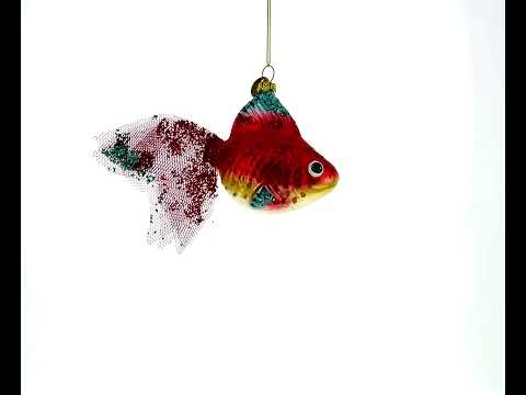 Glittered Goldfish Blown Glass Christmas Ornament