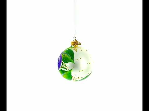 Charming Purple Pansy Flowers Blown Glass Christmas Ornament 3.25 Inches