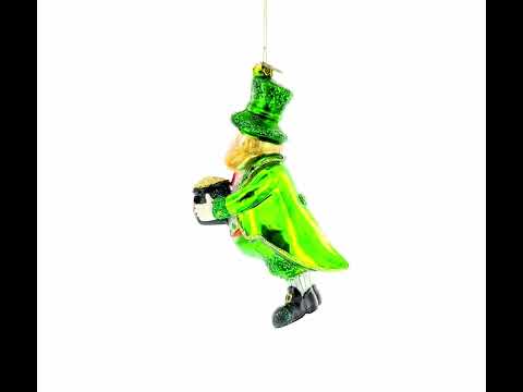 Lucky Leprechaun with Pot of Gold Glass Christmas Ornament