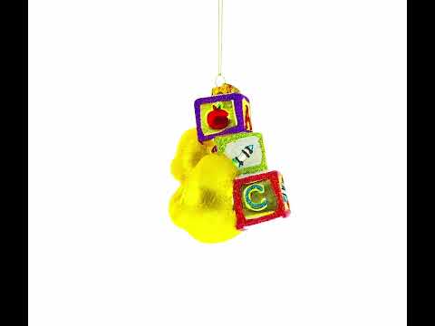 Educational Yellow Duck with ABC Blocks Blown Glass Christmas Ornament