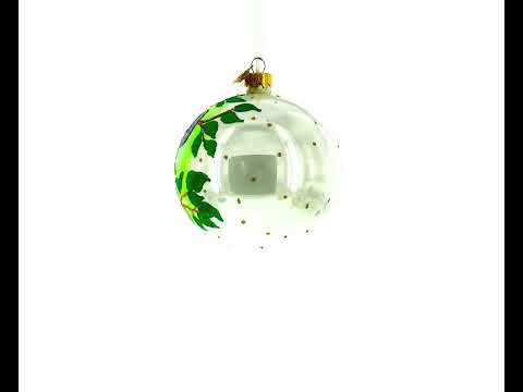 Panda Bears on Tree Branch Glass Ball Christmas Ornament 4 Inches