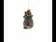 Cheerful Racoon with Wreath Blown Glass Christmas Ornament