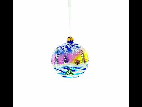 Ukrainian Winter Village Church Glass Ball Christmas Ornament 4 Inches