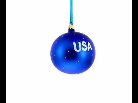 Flag of United States of America on Blue Glass Ball Christmas Ornament 4 Inches