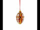 White Flowers on Red and Gold Glass Egg Ornament 4 Inches