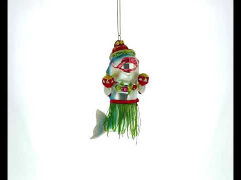 Festive Hawaiian Shark with Maracas Glass Christmas Ornament