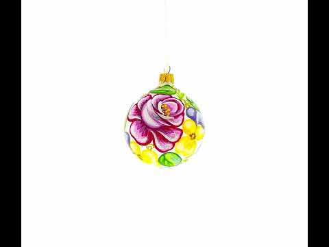 Beautiful Pink Roses Blown Glass Ball Christmas Ornament 3.25 Inches