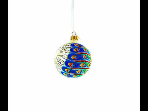 Peacock Glittered Blown Glass Ball Christmas Ornament 3.25 Inches