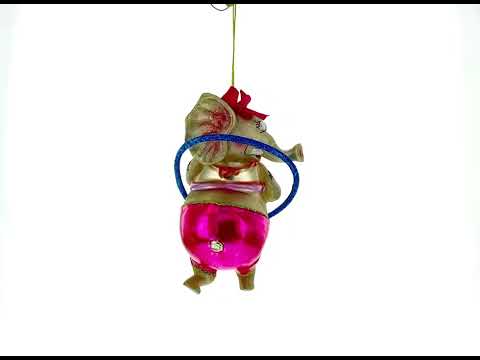 Circus Elephant Balancing Hula Hoop Glass Christmas Ornament