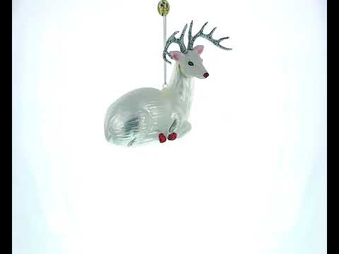 White Deer Blown Glass Christmas Ornament