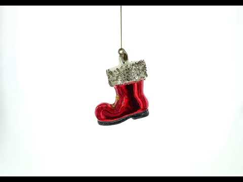 Festive Santa Boot Blown Glass Christmas Ornament