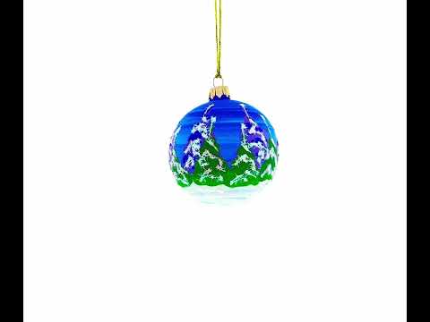 Bear with Bunny and Squirrel by Christmas Tree Blown Glass Ball Ornament 3.25 Inches