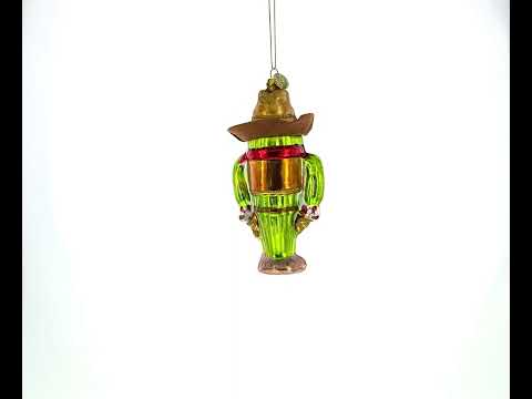 Western Cowboy Cactus Blown Glass Christmas Ornament