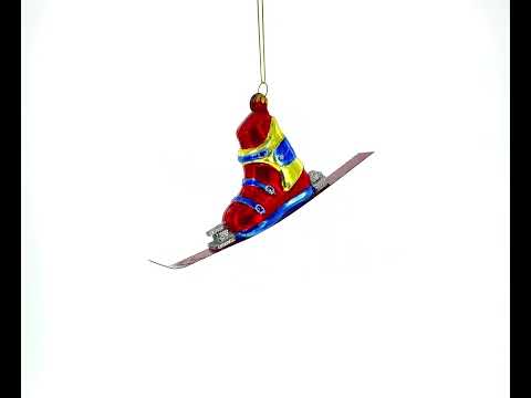Alpine Adventure Ski Boot - Vibrant Blown Glass Christmas Ornament
