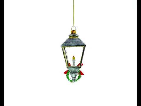 Festive Lantern with Red Bow Blown Glass Christmas Ornament