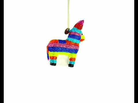 Adorno navideño de vidrio soplado con forma de piñata de burro festivo