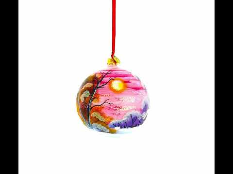 Tiger in the Snow Blown Glass Ball Christmas Ornament 4 Inches